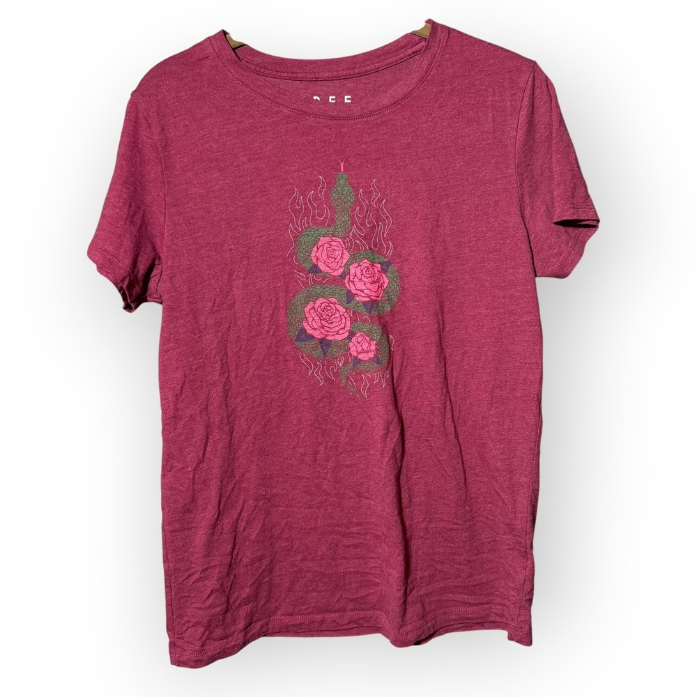 Free State XL Maroon Snake and Rose Graphic T-Shirt Short Sleeve Tee